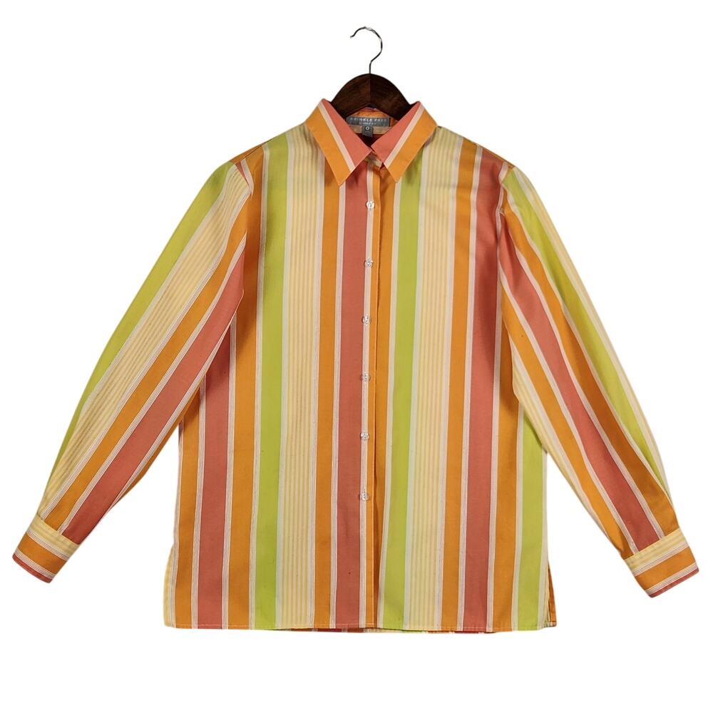 Foxcroft Classic Fit Button Down Shirt Women’s SZ 6 Citrus Striped Wrinkle Free